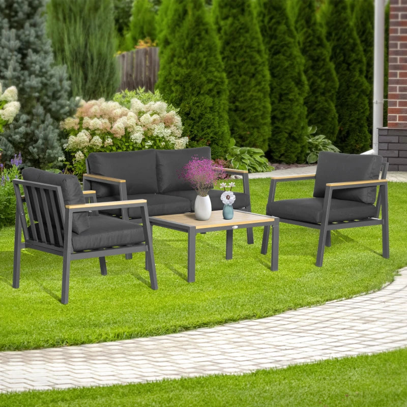Outsunny Garden Sofa Set 4 Piece with Cushions - Grey