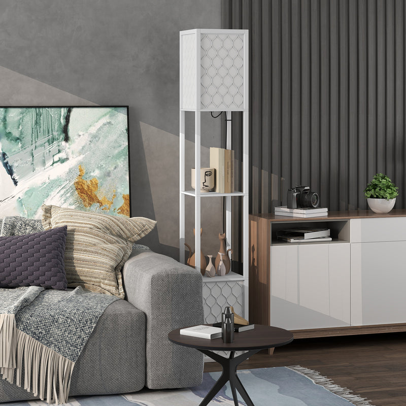 HOMCOM 2-Light Modern Floor Lamp with Shelves for Living Room, Bedroom