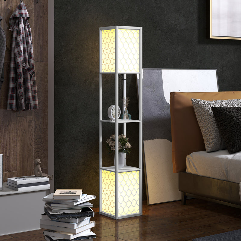 HOMCOM 2-Light Modern Floor Lamp with Shelves for Living Room, Bedroom