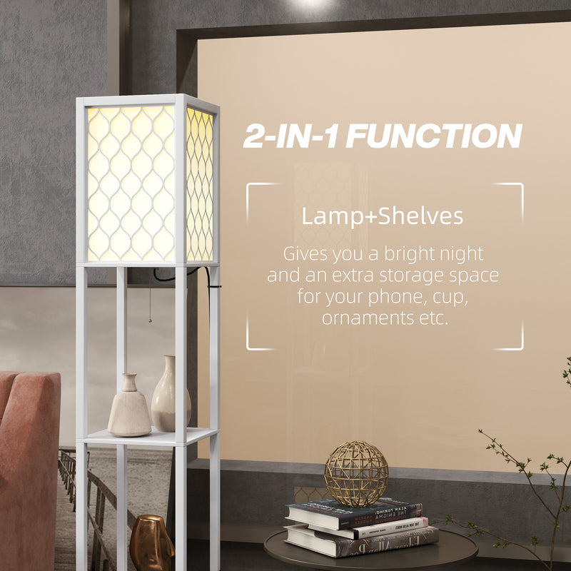HOMCOM 2-Light Modern Floor Lamp with Shelves for Living Room, Bedroom