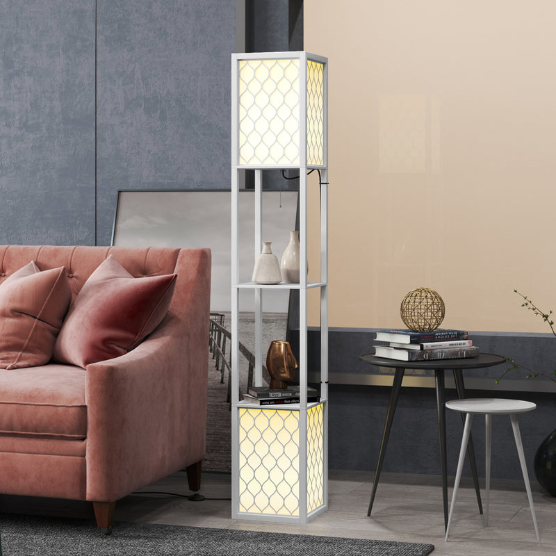 HOMCOM 2-Light Modern Floor Lamp with Shelves for Living Room, Bedroom