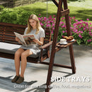 Outsunny 3 Seater Wooden Garden Swing Seat Chair With Side Trays And Cushion