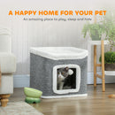 PawHut Cat House for Indoor Kittens, 2-Level Cat Cave Bed, Grey