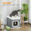 PawHut Cat House for Indoor Kittens, 2-Level Cat Cave Bed, Grey