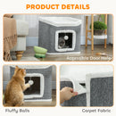 PawHut Cat House for Indoor Kittens, 2-Level Cat Cave Bed, Grey
