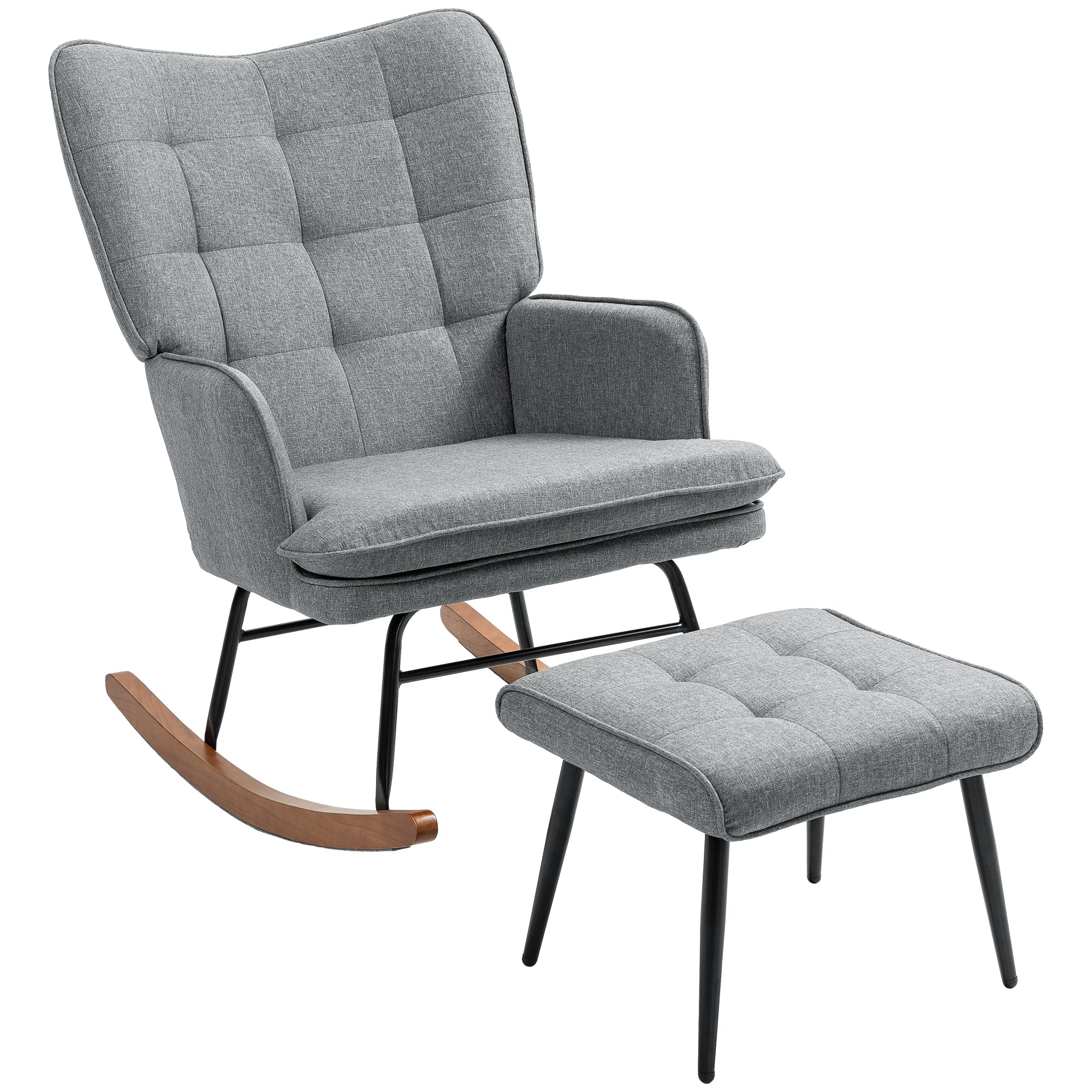 HOMCOM Rocking Chair With Footstool Fabric Wingback Chair For Bedroom