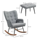 HOMCOM Rocking Chair With Footstool Fabric Wingback Chair For Bedroom Grey