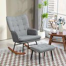HOMCOM Rocking Chair With Footstool Fabric Wingback Chair For Bedroom Grey