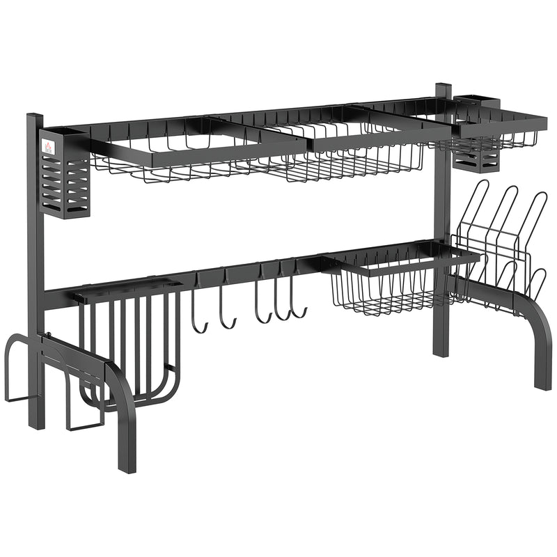 HOMCOM 100cm Over The Sink Dish Drainer Rack, 2 Tier Dish Rack for Kitchen, Black