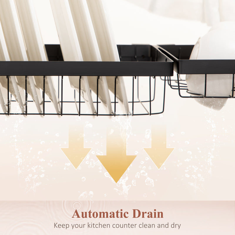 HOMCOM 100cm Over The Sink Dish Drainer Rack, 2 Tier Dish Rack for Kitchen, Black