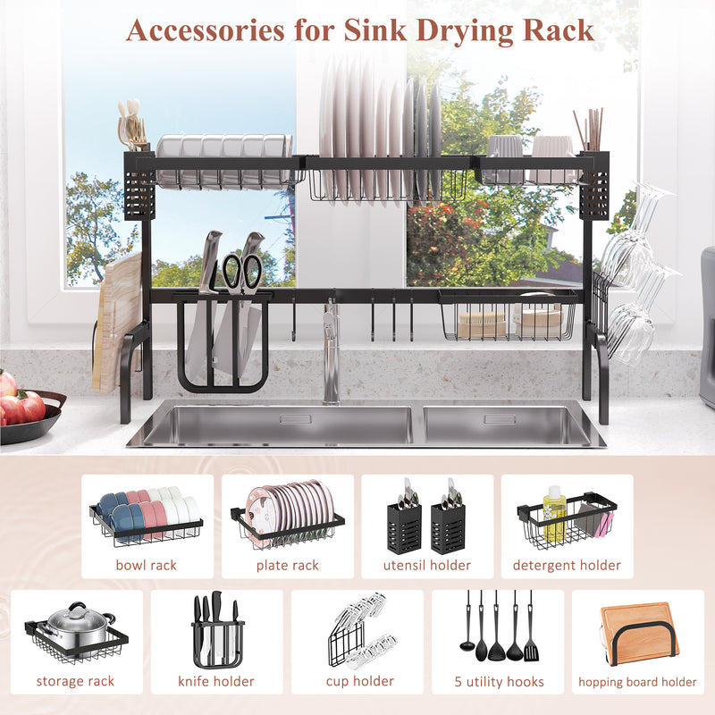 HOMCOM 100cm Over The Sink Dish Drainer Rack, 2 Tier Dish Rack for Kitchen, Black