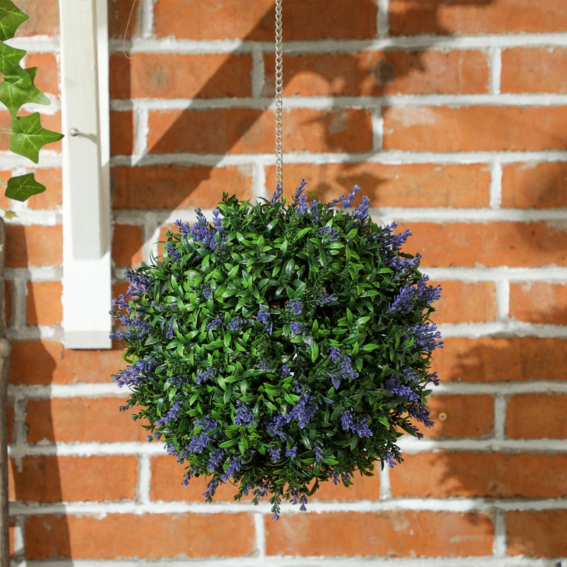 HOMCOM Set Of 2 Artificial Plant Topiary Balls, Faux Plants, Purple