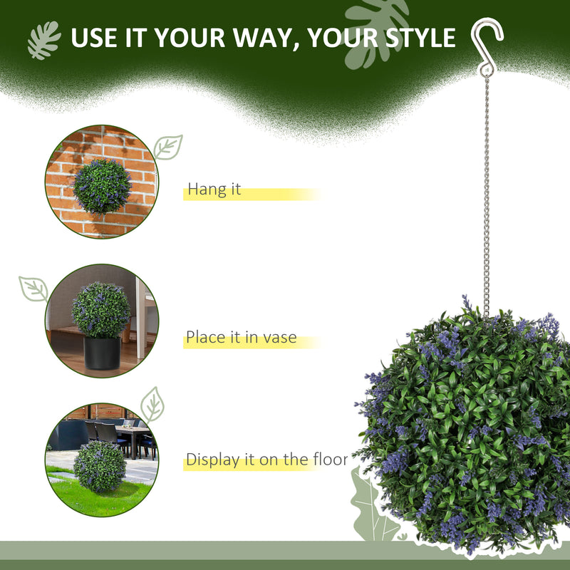 HOMCOM Set Of 2 Artificial Plant Topiary Balls, Faux Plants, Purple
