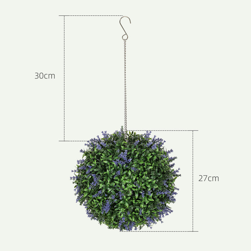 HOMCOM Set Of 2 Artificial Plant Topiary Balls, Faux Plants, Purple