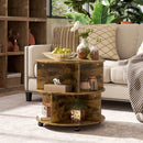 HOMCOM 3 Tier Coffee Table Round Rolling Centre Table W/ Wheels Rustic Brown
