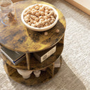 HOMCOM 3 Tier Coffee Table Round Rolling Centre Table W/ Wheels Rustic Brown