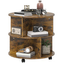 HOMCOM 3 Tier Coffee Table Round Rolling Centre Table W/ Wheels Rustic Brown