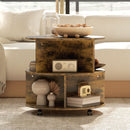 HOMCOM 3 Tier Coffee Table Round Rolling Centre Table W/ Wheels Rustic Brown