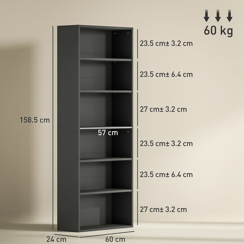 HOMCOM 6 Tier Bookshelf, Freestanding Bookcase With Adjustable Shelves
