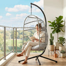 Outsunny Hanging Egg Chair, Outdoor Swing Chair with Stand, Light Grey