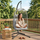 Outsunny Hanging Egg Chair, Outdoor Swing Chair with Stand, Light Grey
