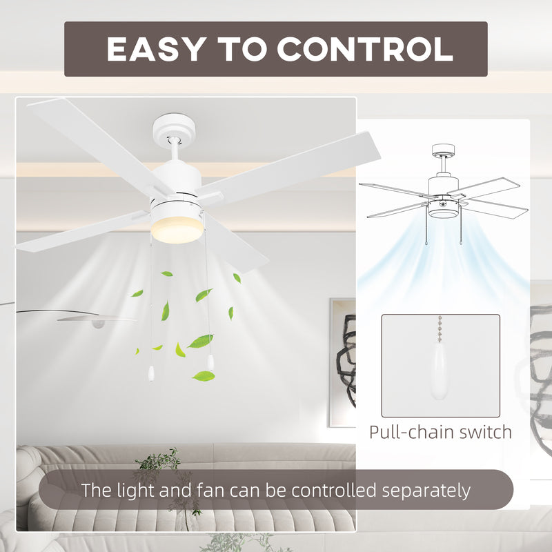 HOMCOM Mounting Reversible Ceiling Fan with Light, Pull-chain