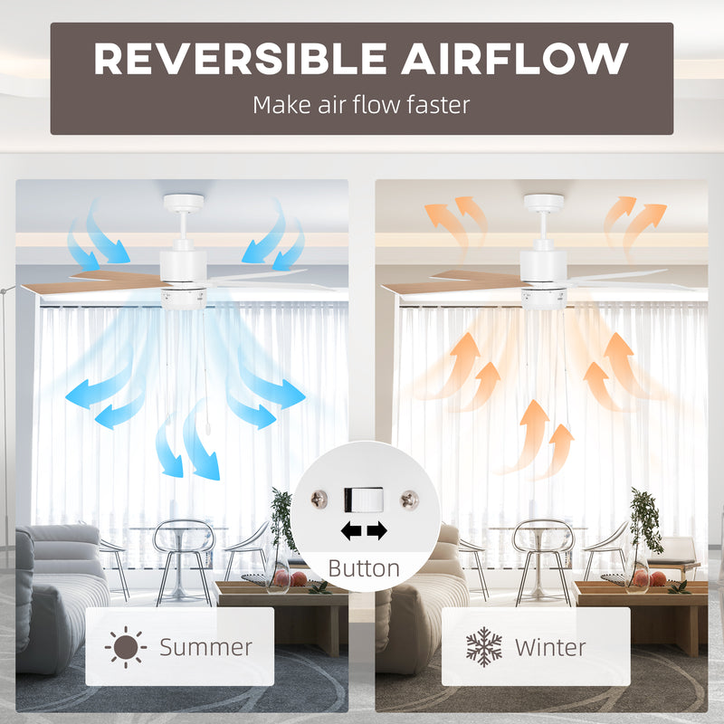 HOMCOM Mounting Reversible Ceiling Fan with Light, Pull-chain