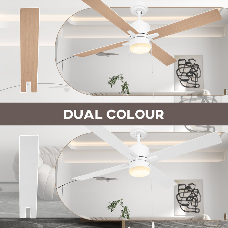 HOMCOM Mounting Reversible Ceiling Fan with Light, Pull-chain