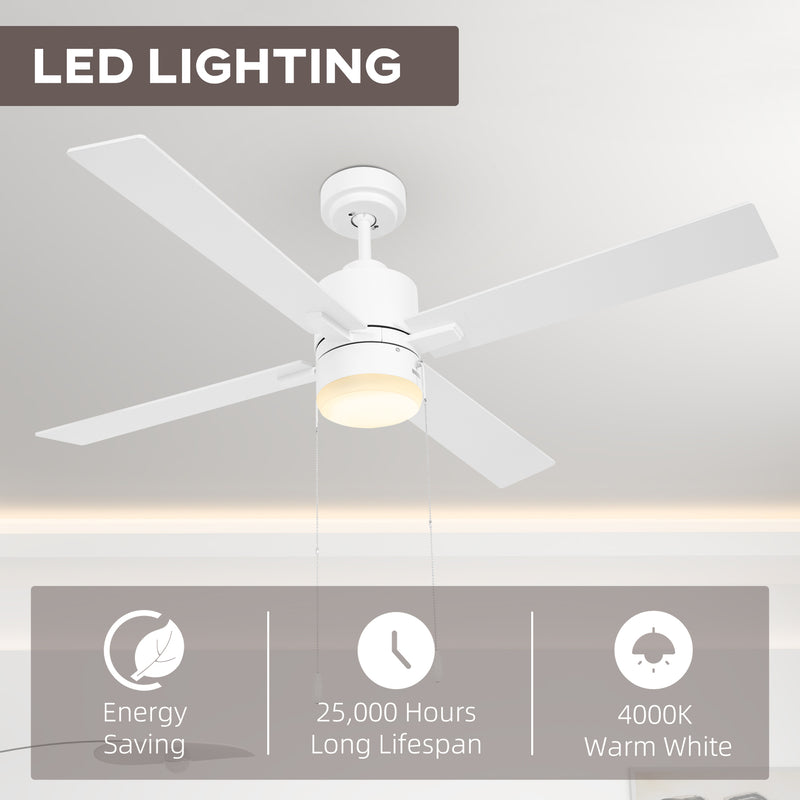 HOMCOM Mounting Reversible Ceiling Fan with Light, Pull-chain