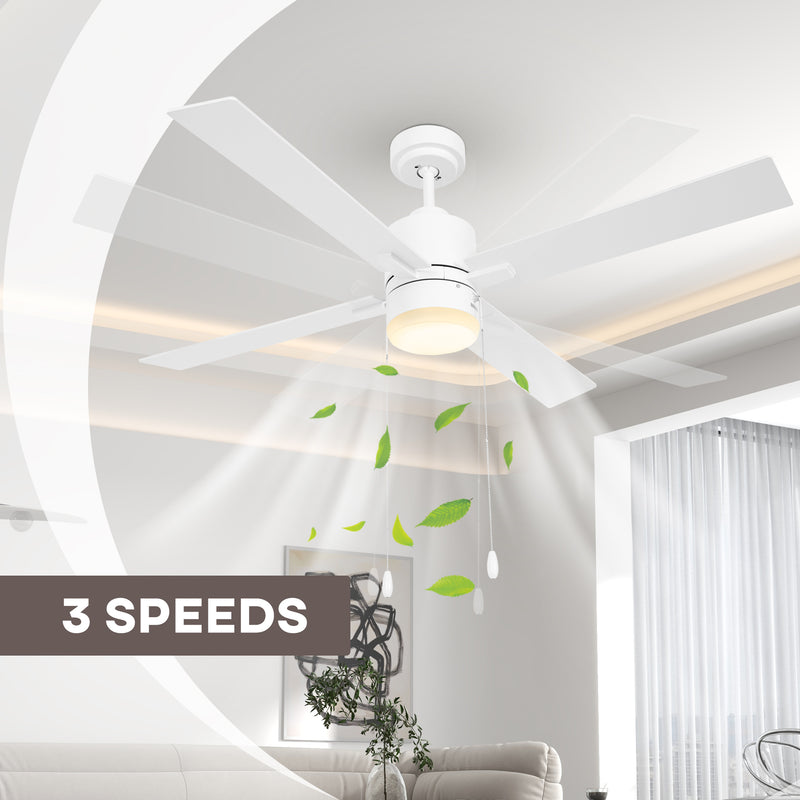 HOMCOM Mounting Reversible Ceiling Fan with Light, Pull-chain