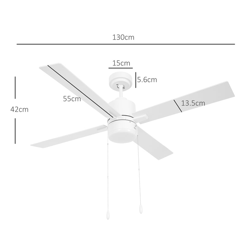 HOMCOM Mounting Reversible Ceiling Fan with Light, Pull-chain
