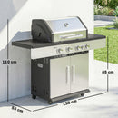 Outsunny 4+1 Burner Gas BBQ Grill, Portable Gas Barbecue Grill