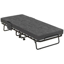 HOMCOM Folding Bed With Mattress Foldable Guest Bed On Wheels W/ Cover Dark Grey