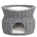 PawHut 2-Tier Elevated Pet Cushion Bed Basket Willow Cat Tree House Condo Kennel
