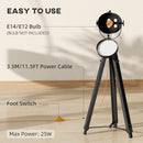 HOMCOM Industrial Tripod Floor Lamp Wood Height Adjustable Spotlight, Black