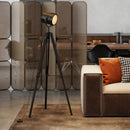 HOMCOM Industrial Tripod Floor Lamp Wood Height Adjustable Spotlight, Black