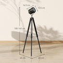 HOMCOM Industrial Tripod Floor Lamp Wood Height Adjustable Spotlight, Black
