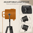 HOMCOM Industrial Tripod Floor Lamp Wood Height Adjustable Spotlight, Black