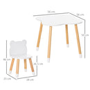 HOMCOM 3 Piece Kids Table And Chair Set With 2 Bear-shaped Chairs, White