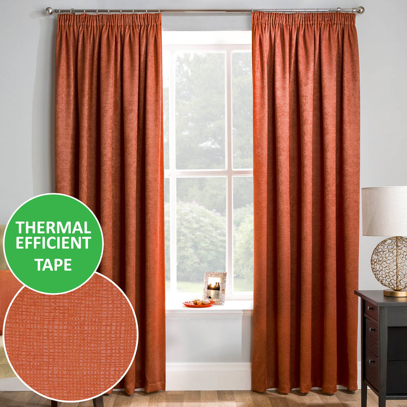 Enhanced Living Matrix Orange Tape Top Thermal Noise Reducing Dim Out Curtains - Pair