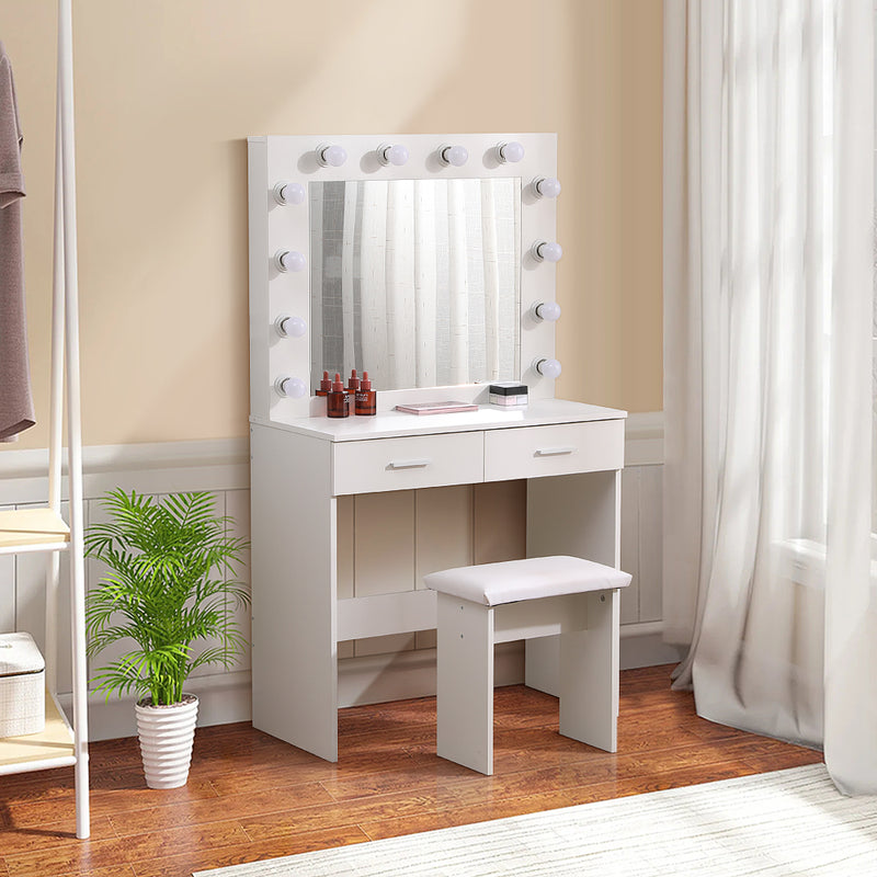 Livingandhome Elegant White Vanity Table with Stool