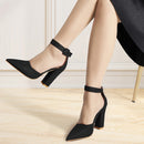 Pointed Toe High Block Heel Close Toe Shoes - Black
