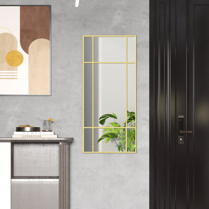 HOMCOM Window Style Vanity Mirror 110 x 50cm Hanging Wall Mirror Gold Tone