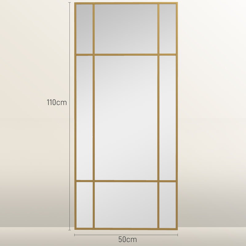 HOMCOM Window Style Vanity Mirror 110 x 50cm Hanging Wall Mirror Gold Tone