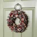 36cm Frosted Hanging Christmas Wreath with Red Jingle Bells & Wooden Stars
