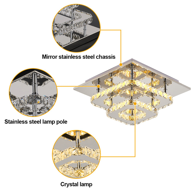 Livingandhome Modern Double-tiers Median-size Crystal LED Ceiling Light