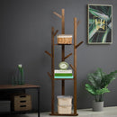 Livingandhome Wooden Coat Rack Stand with 3 Shelves for Entryway