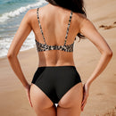 High-waisted Two-Piece Swimsuit Set Black Leopard
