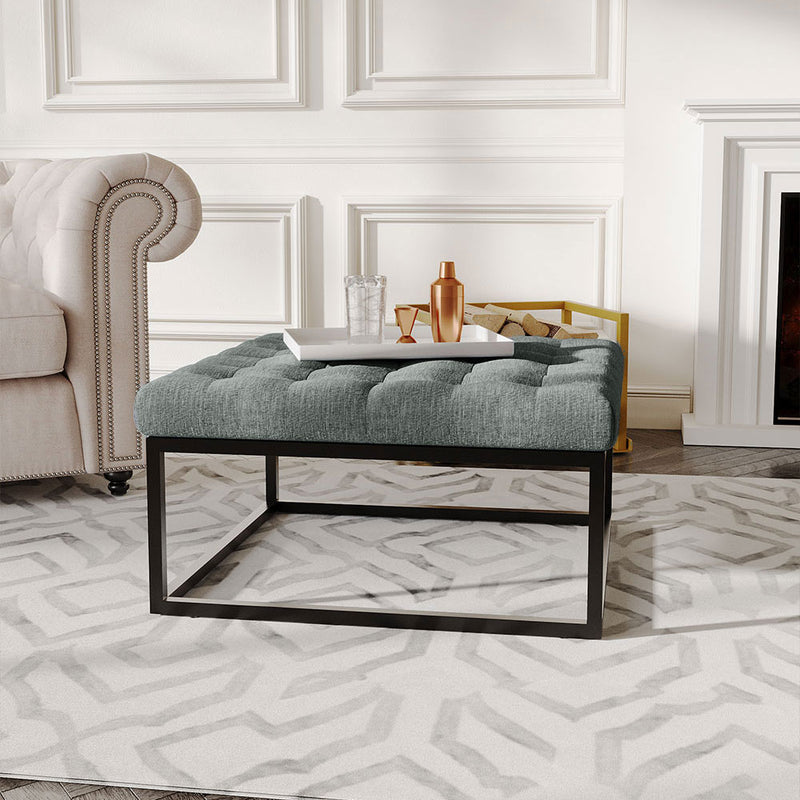 Livingandhome Square Linen Footstool with Metal Frame