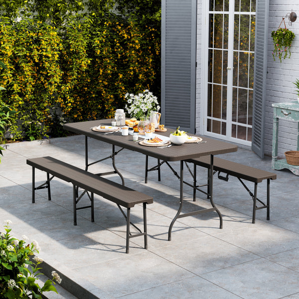 Breeins 3-Piece Rattan Plastic Outdoor Folding Table Bench Set